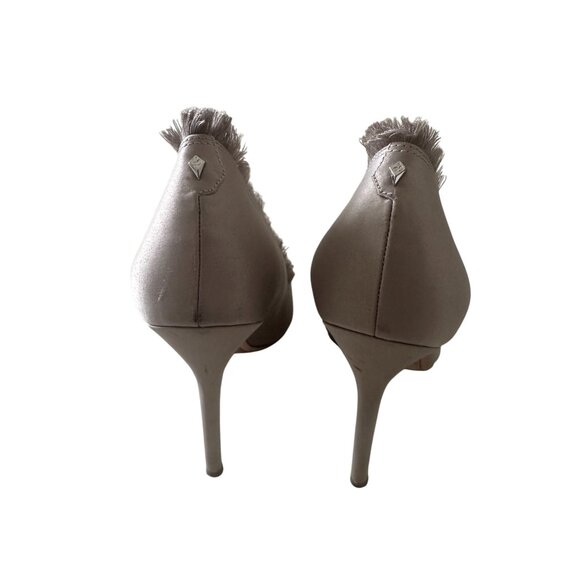 SAM EDLEMAN Lavender Gray Fringe Fabric Trim Heels Size 9.5 - Picture 2 of 8